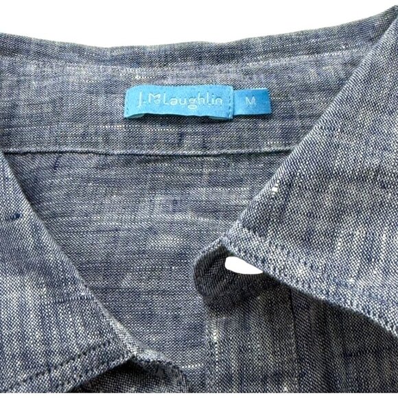 J. McLaughlin 100% Linen Button Down Shirt Denim Blue Long Sleeve Classic Size M - Picture 7 of 10